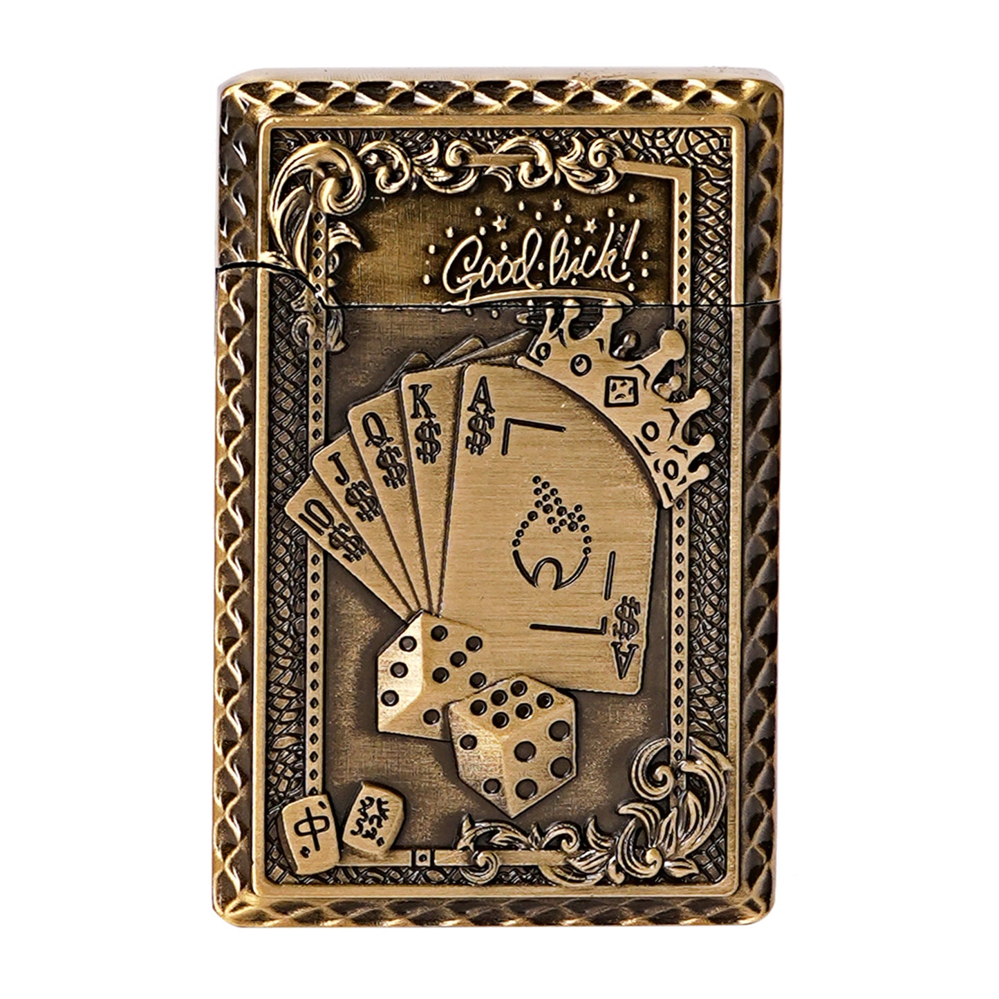 First Dot Vintage Playing Card and Dice Motif Embossed Luxury Windproof Lighter Gift for Men - Pocket Lighter