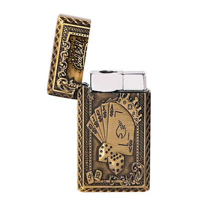 First Dot Vintage Playing Card and Dice Motif Embossed Luxury Windproof Lighter Gift for Men - Pocket Lighter