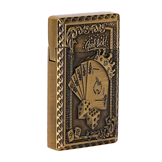 First Dot Vintage Playing Card and Dice Motif Embossed Luxury Windproof Lighter Gift for Men - Pocket Lighter