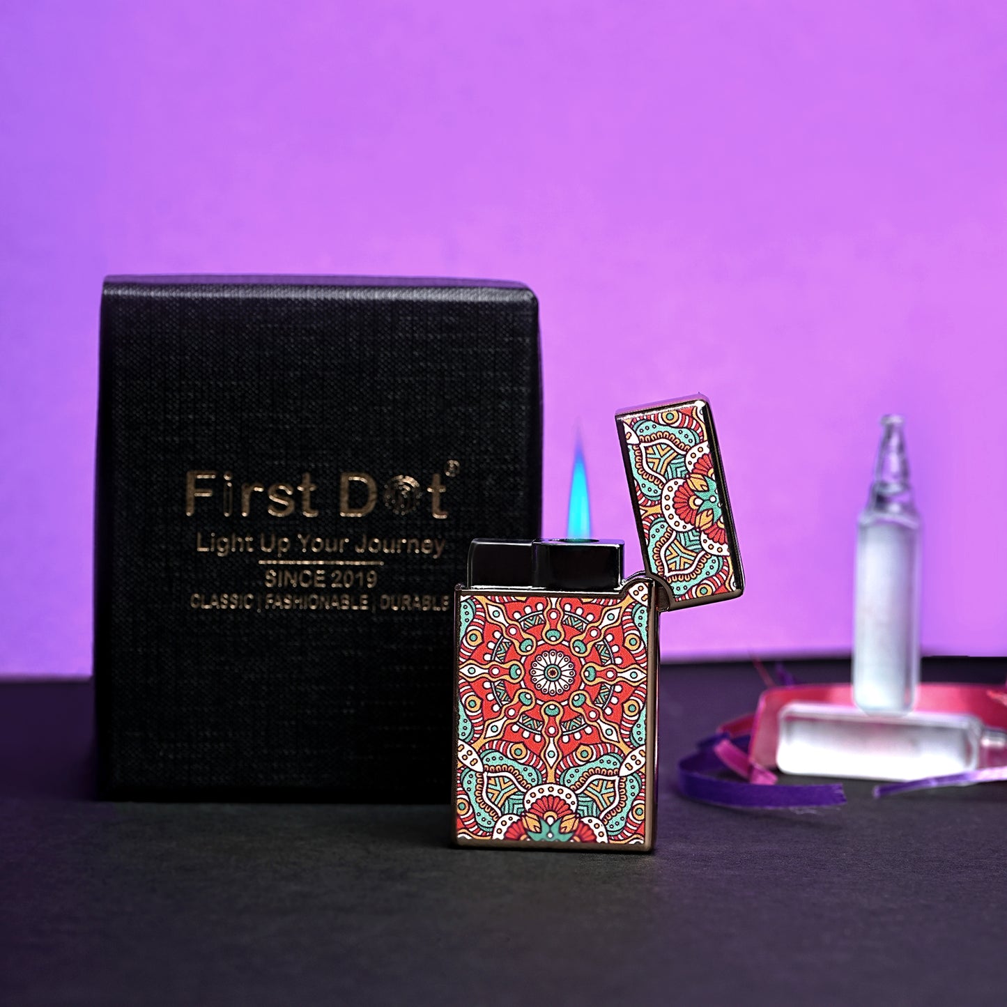 First Dot Mandala Art Luxury Windproof Lighter Gift for Men - Pocket Lighter