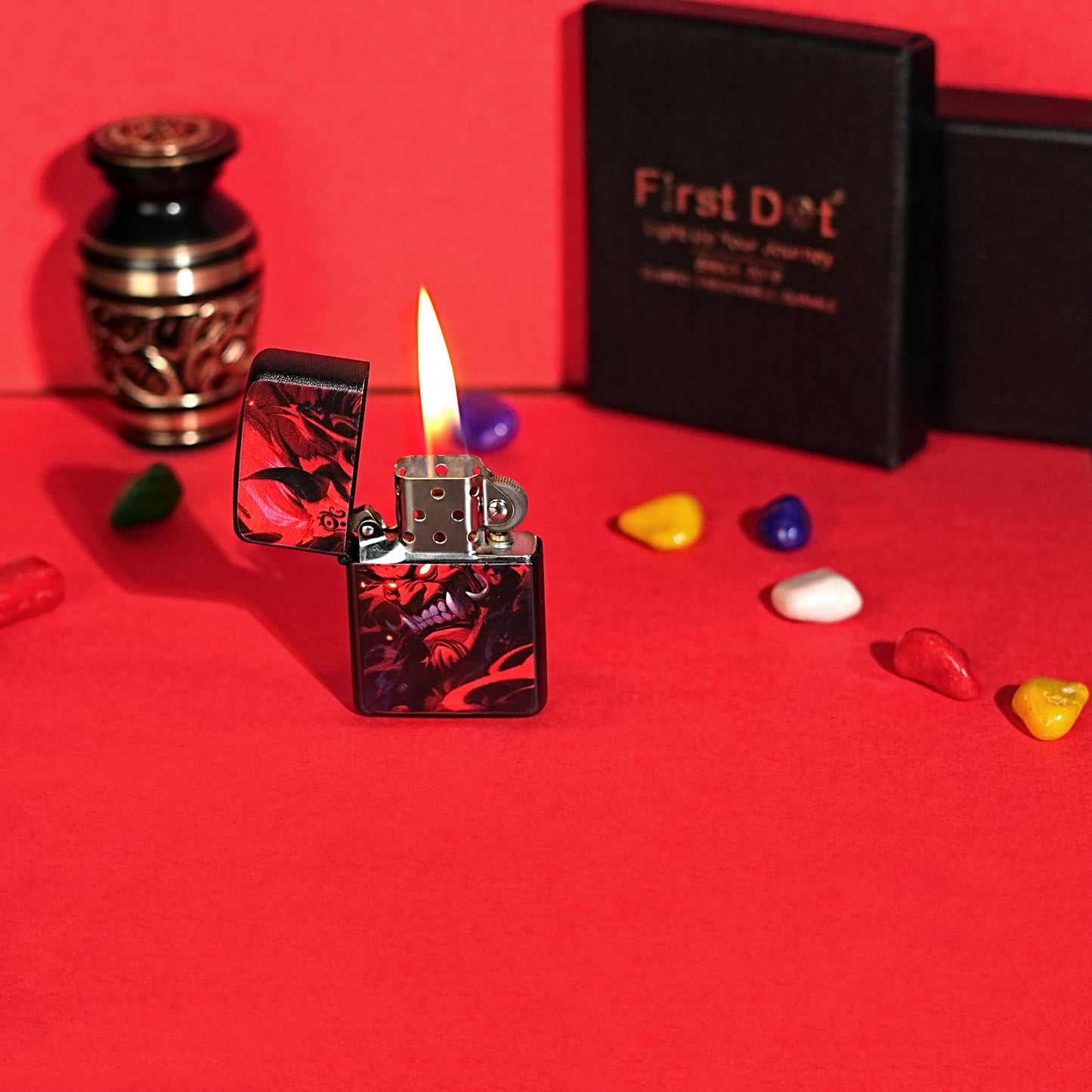 First Dot Hannya Demon Luxury Windproof Lighter Gift for Men - Pocket Lighter