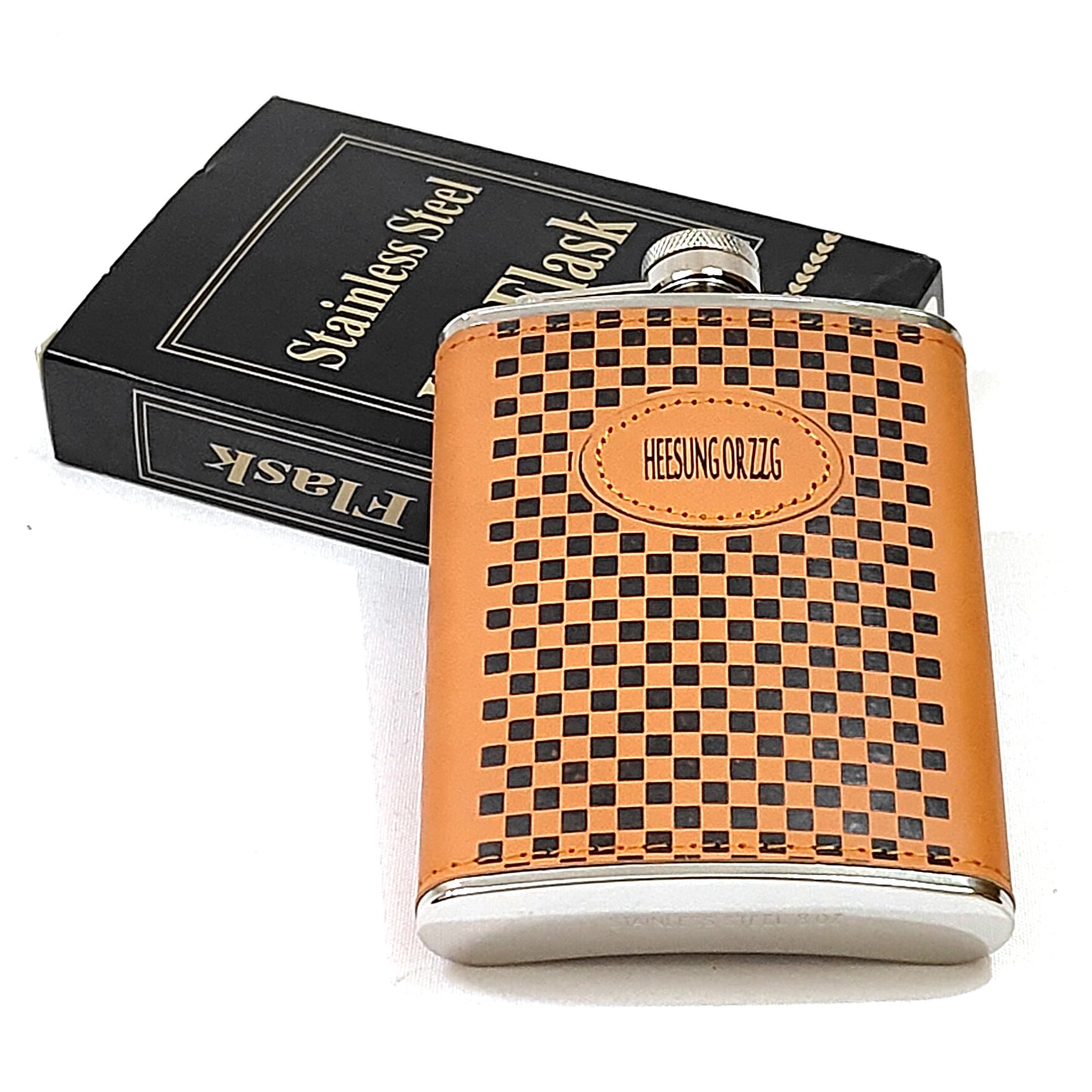 Premium Checkered Wrap Brown Stainless Steel Hip Flask – Gift for Men | First Dot