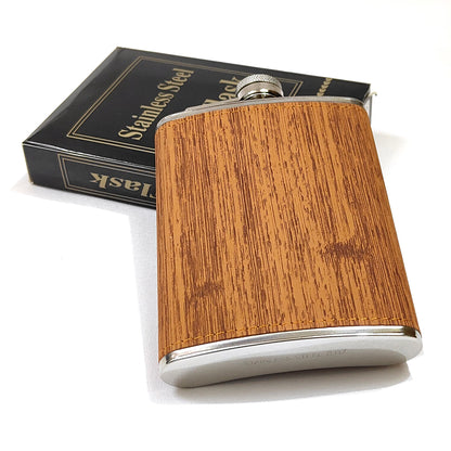 Premium Wood Pattern Pocket Stainless Steel Hip Flask – Gift for Men | First Dot