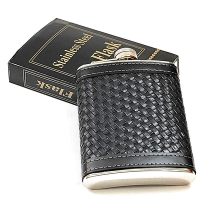 Premium Checkered Wrap Black Stainless Steel Hip Flask – Gift for Men | First Dot