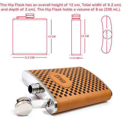 Premium Checkered Wrap Brown Stainless Steel Hip Flask – Gift for Men | First Dot