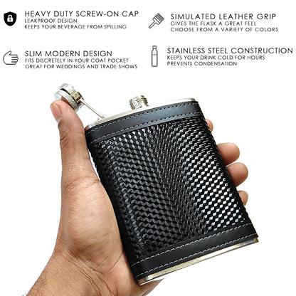 Premium Woven PU Leather Pocket Stainless Steel Hip Flask – Gift for Men | First Dot