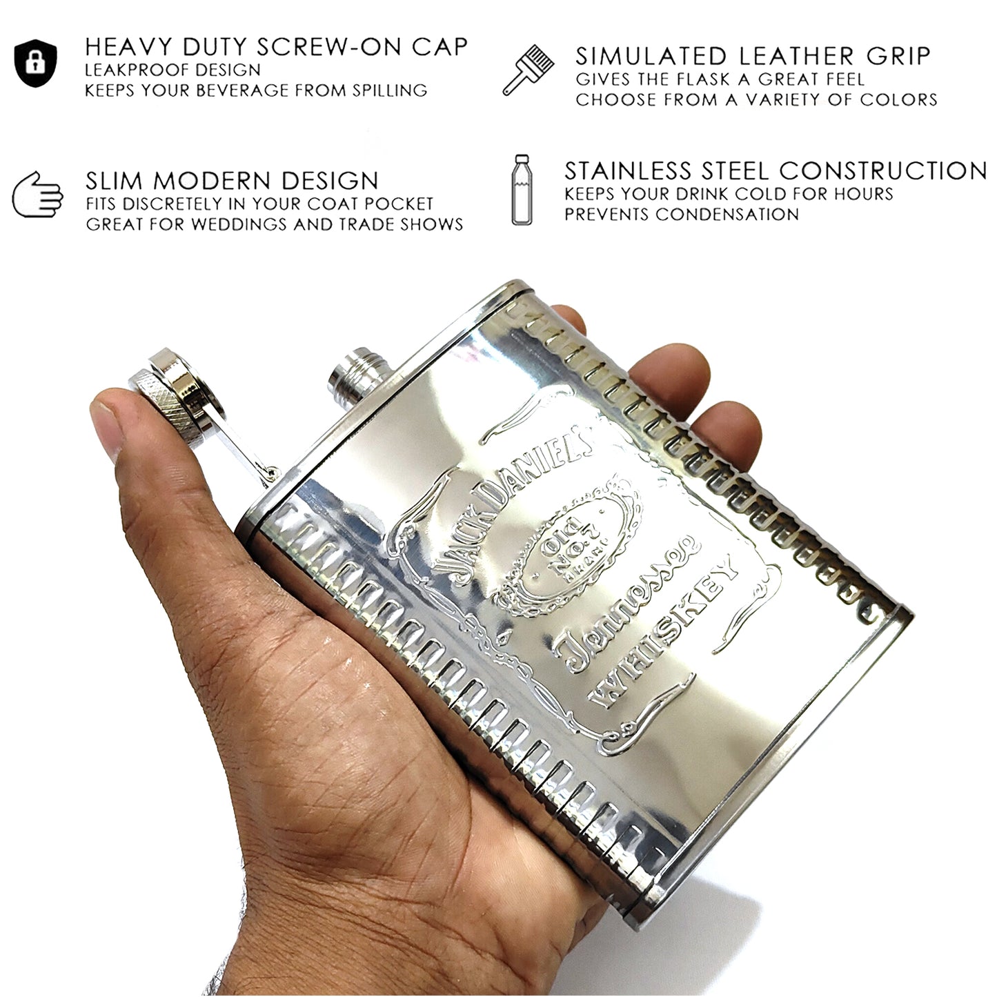 Jack Daniel's Premium Pocket Stainless Steel Hip Flask – Gift for Men | First Dot