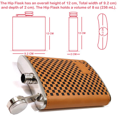 Premium Pocket Checkered Wrap Brown Stainless Steel Hip Flask – Gift for Men | First Dot