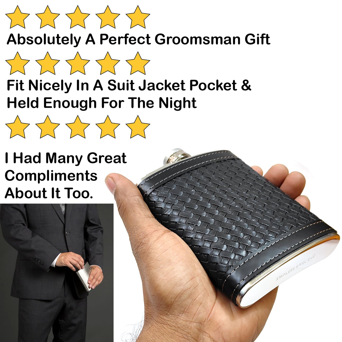 Premium Checkered Wrap Black Stainless Steel Hip Flask – Gift for Men | First Dot