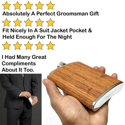 Premium Wood Pattern Pocket Stainless Steel Hip Flask – Gift for Men | First Dot