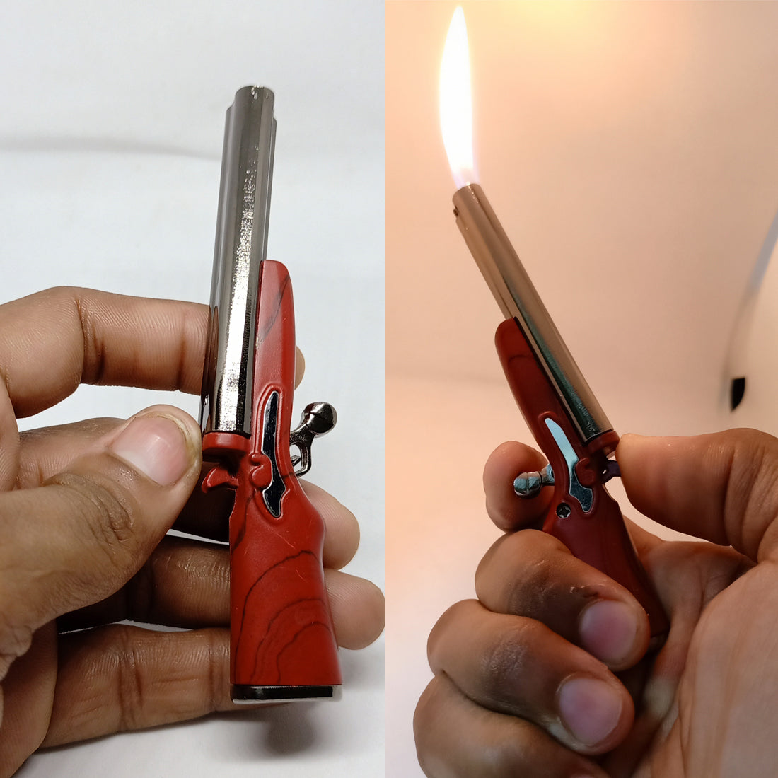 Double Barrel Red Gun Lighter | Windproof, Refillable | First Dot