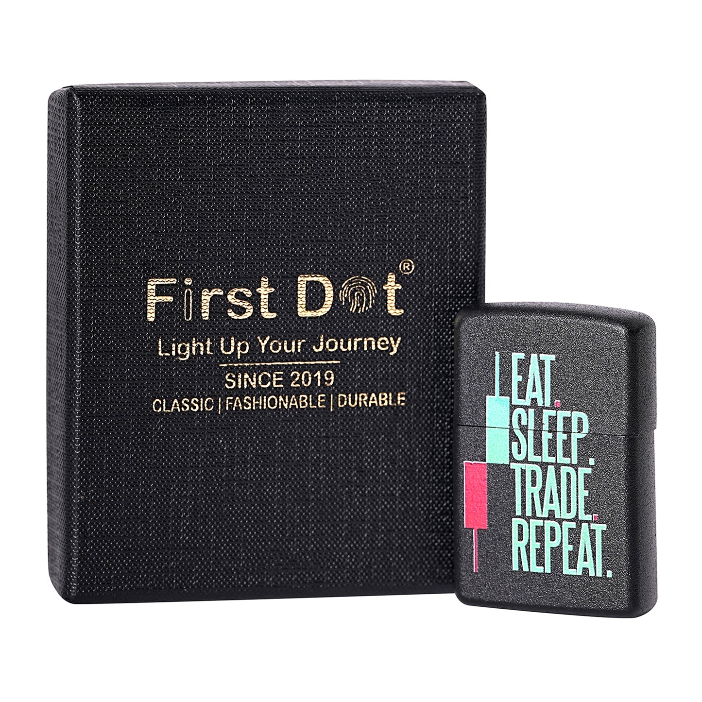 First Dot Eat Sleep Trade Repeat Candle Luxury Windproof Lighter Gift for Men - Pocket Lighter