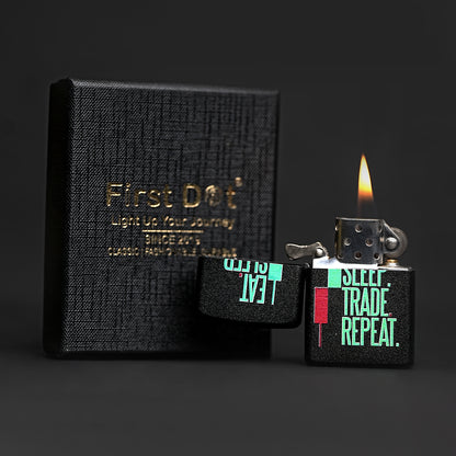 First Dot Eat Sleep Trade Repeat Candle Luxury Windproof Lighter Gift for Men - Pocket Lighter