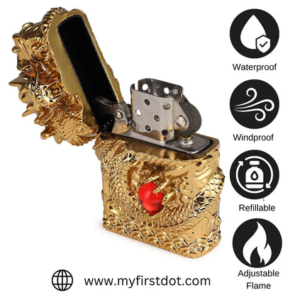 Soft Flame Dragon Lighter | Grinding Wheel, Refillable | First Dot