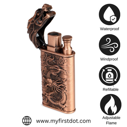 First Dot Dragon Double Flame Luxury Windproof Lighter Gift for Men - Pocket Lighter