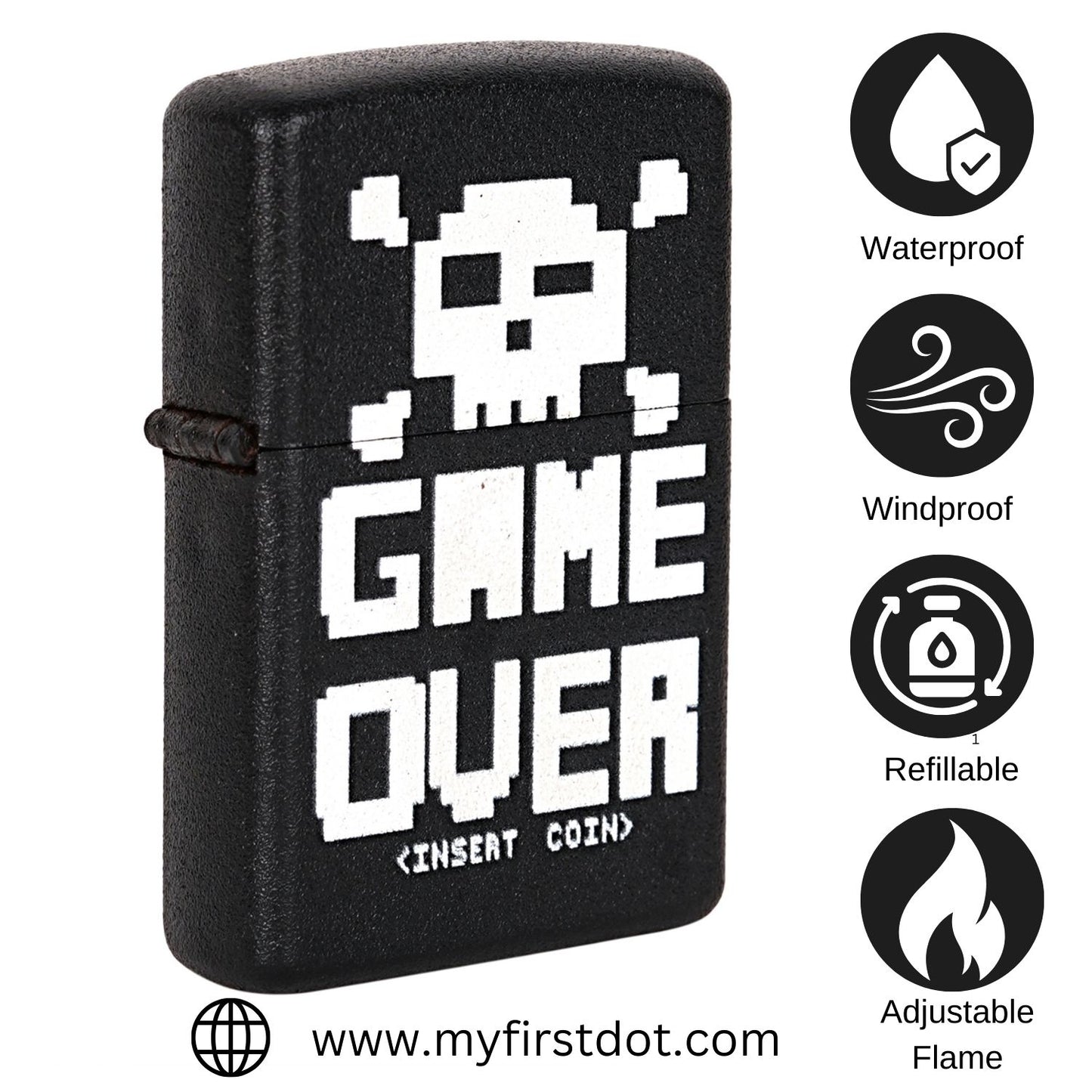 First Dot Game Over Luxury Windproof Lighter Gift for Men - Pocket Lighter