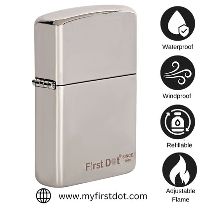 First Dot Classic Plain Street Chrome Silver Luxury Windproof Lighter Gift for Men - Pocket Lighter