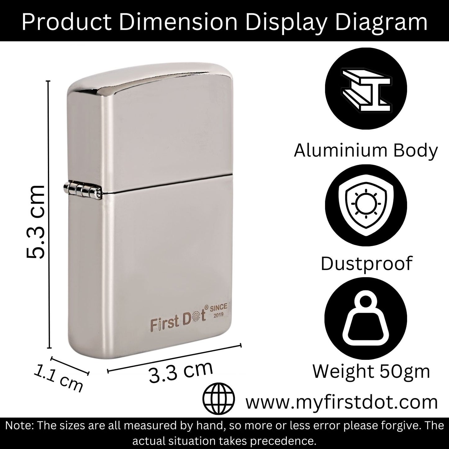 First Dot Classic Plain Street Chrome Silver Luxury Windproof Lighter Gift for Men - Pocket Lighter