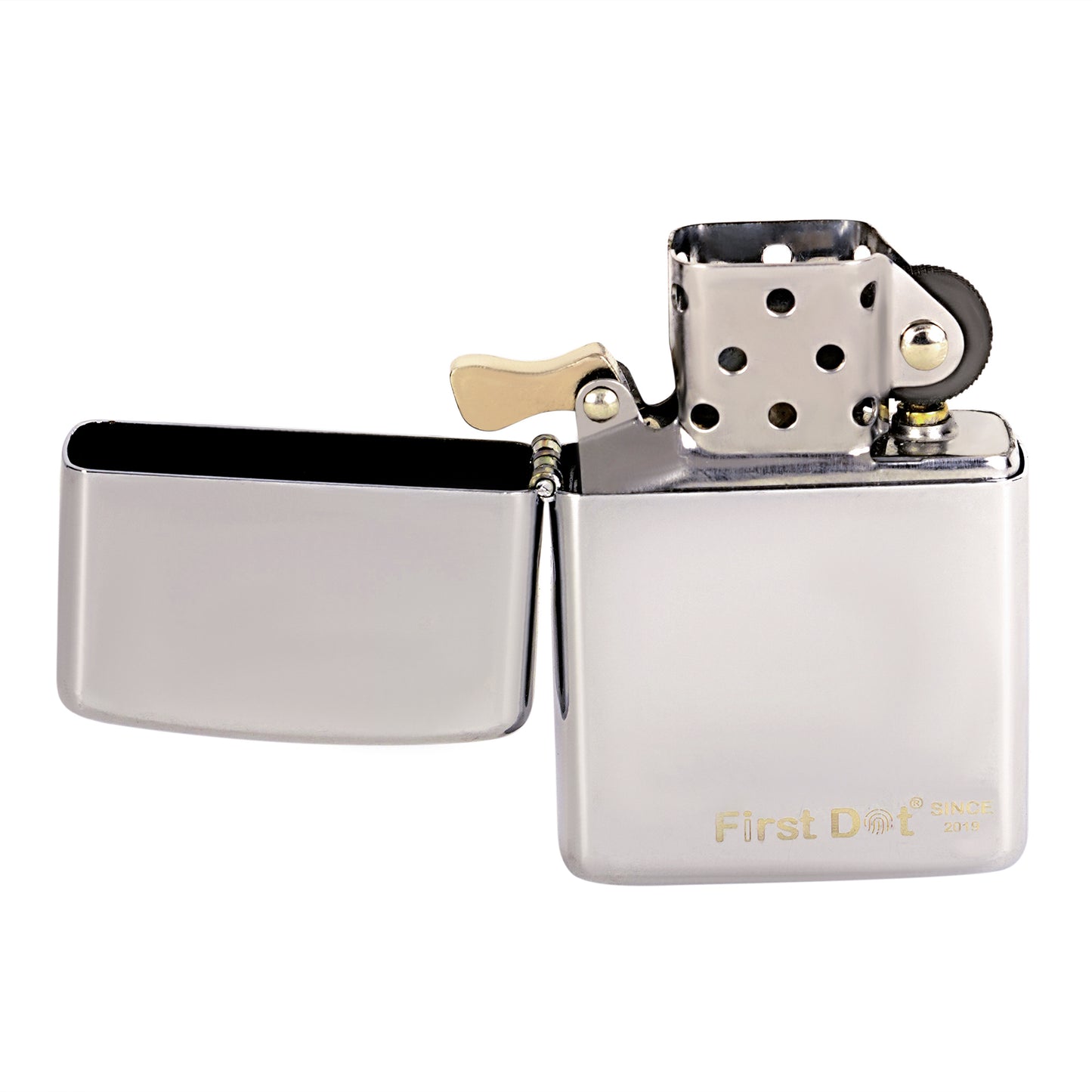 First Dot Classic Plain Street Chrome Silver Luxury Windproof Lighter Gift for Men - Pocket Lighter