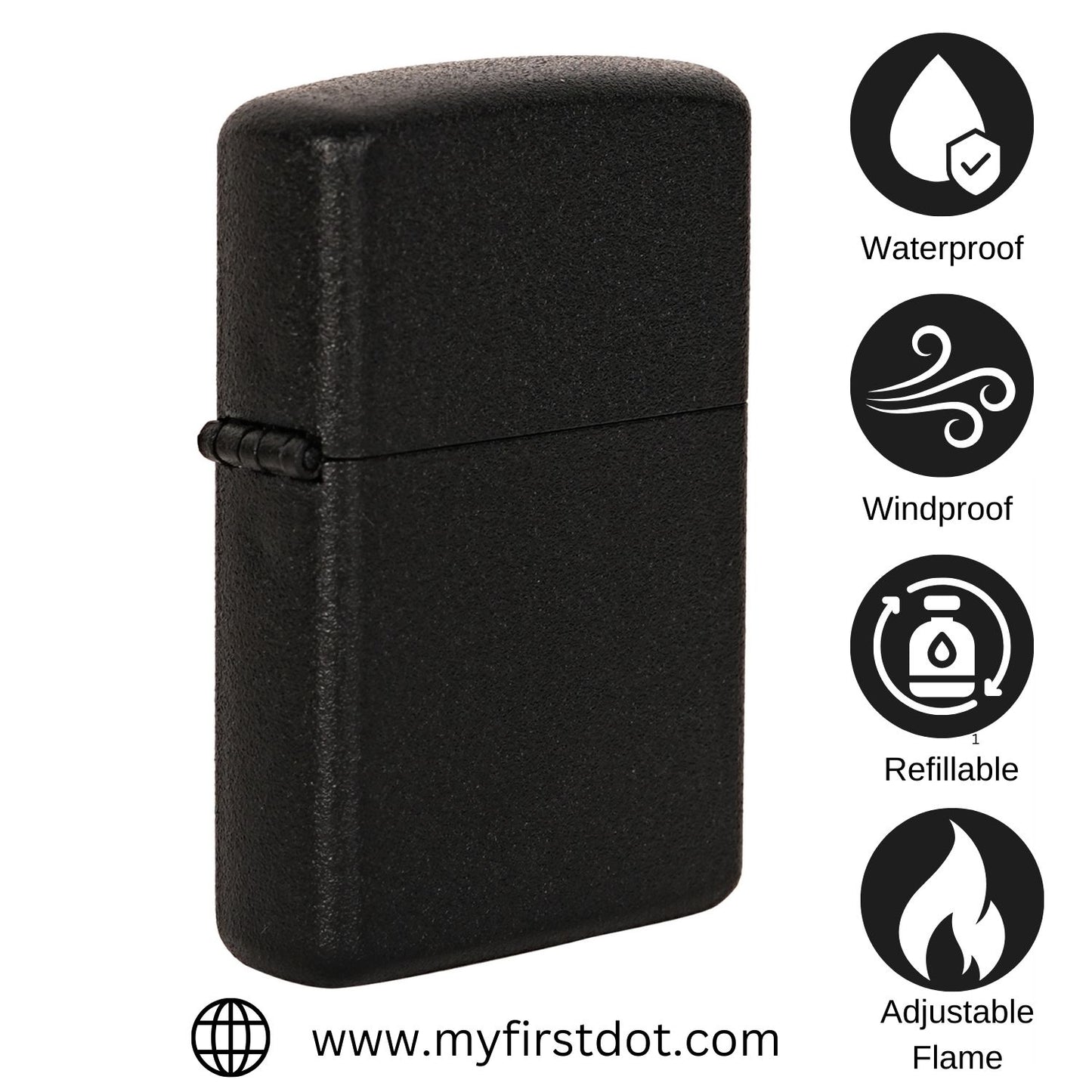 First Dot Matte Black Luxury Windproof Lighter Gift for Men - Pocket Lighter