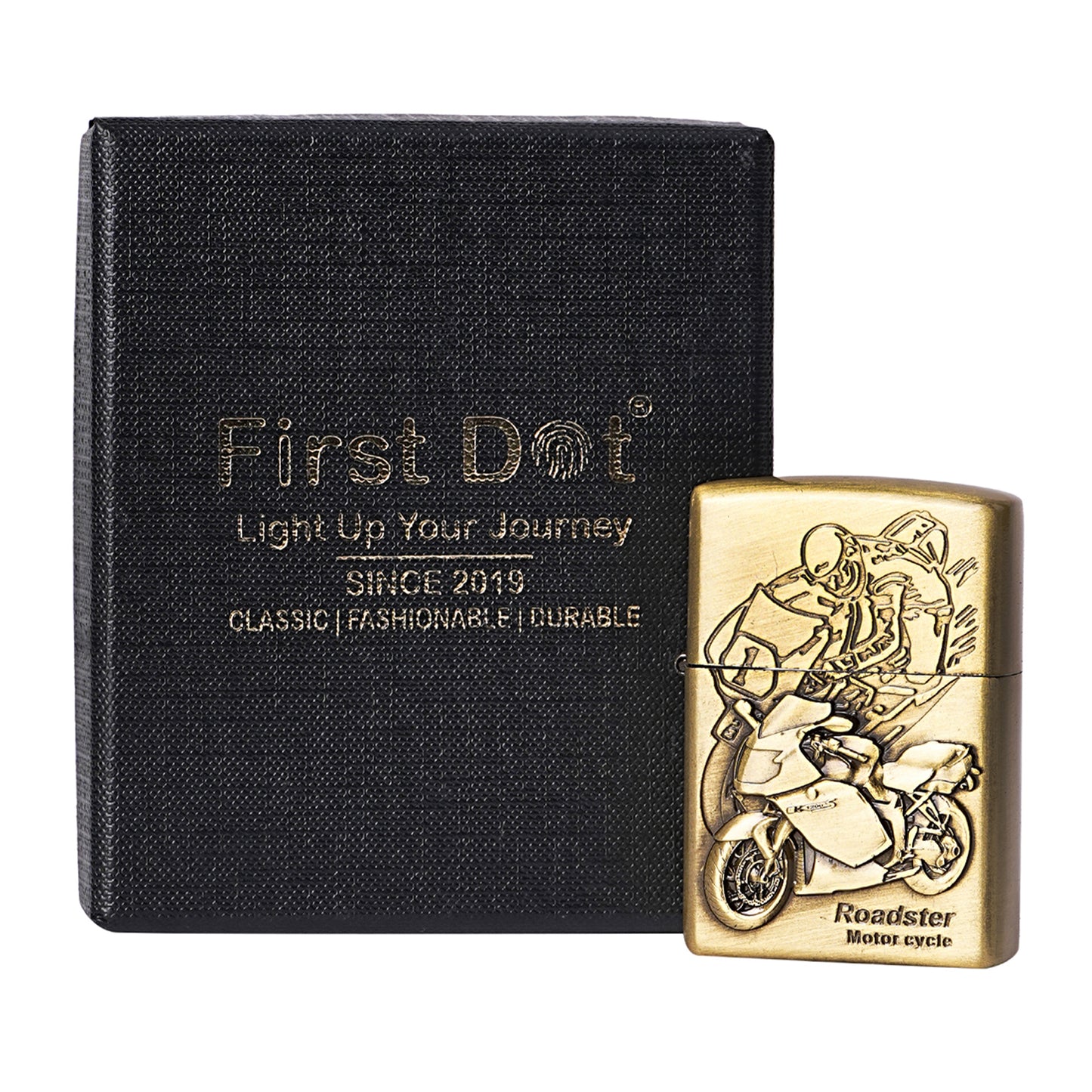 First Dot Roadster Motor Cycle Embossed Luxury Windproof Lighter Gift for Men - Pocket Lighter