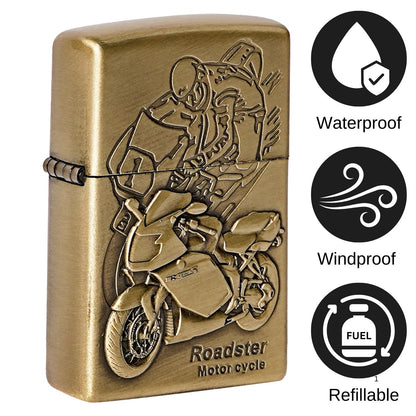 First Dot Roadster Motor Cycle Embossed Luxury Windproof Lighter Gift for Men - Pocket Lighter