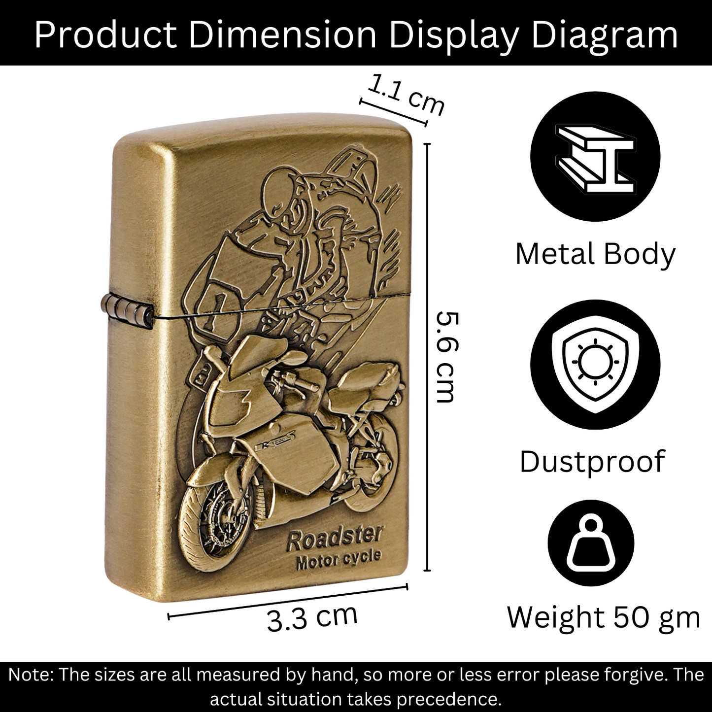 First Dot Roadster Motor Cycle Embossed Luxury Windproof Lighter Gift for Men - Pocket Lighter