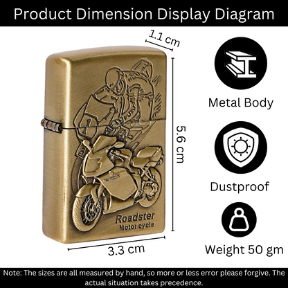 First Dot Roadster Motor Cycle Embossed Luxury Windproof Lighter Gift for Men - Pocket Lighter