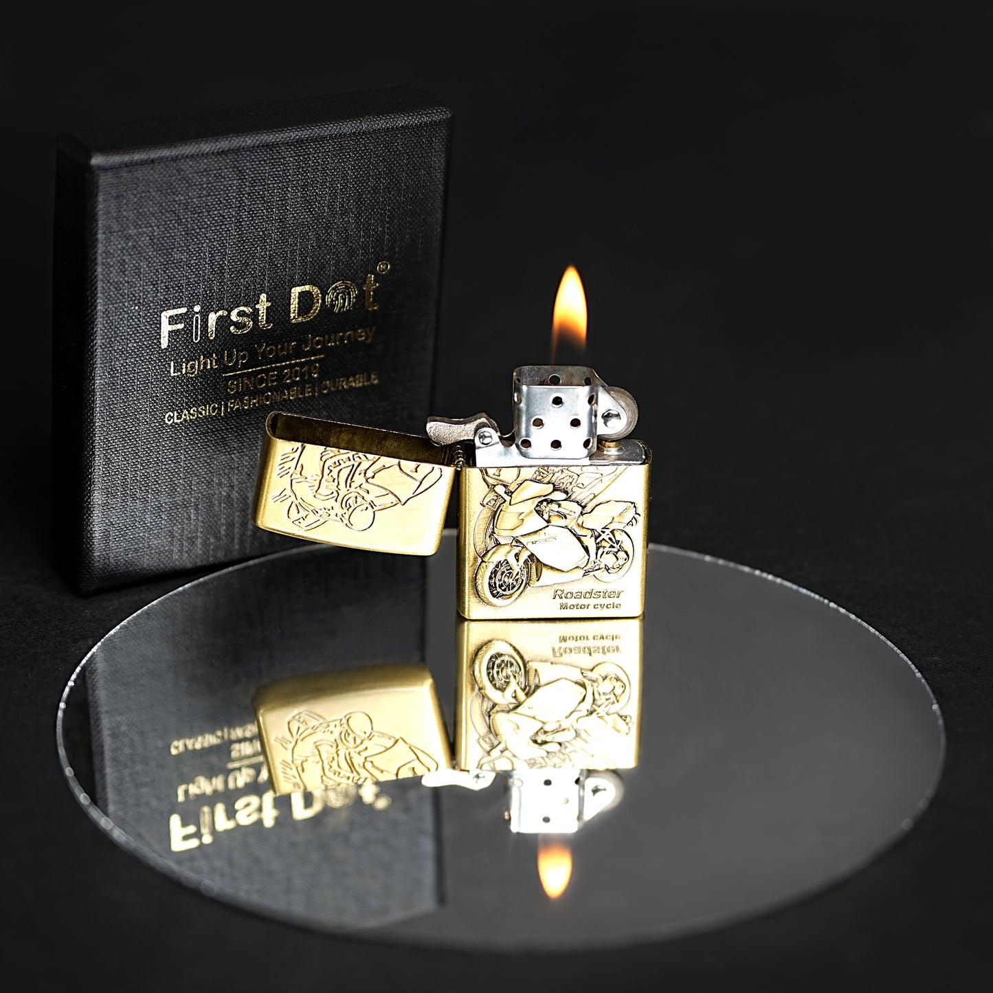 First Dot Roadster Motor Cycle Embossed Luxury Windproof Lighter Gift for Men - Pocket Lighter