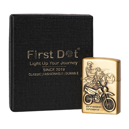 First Dot Off Road Bike Embossed Luxury Windproof Lighter Gift for Men - Pocket Lighter