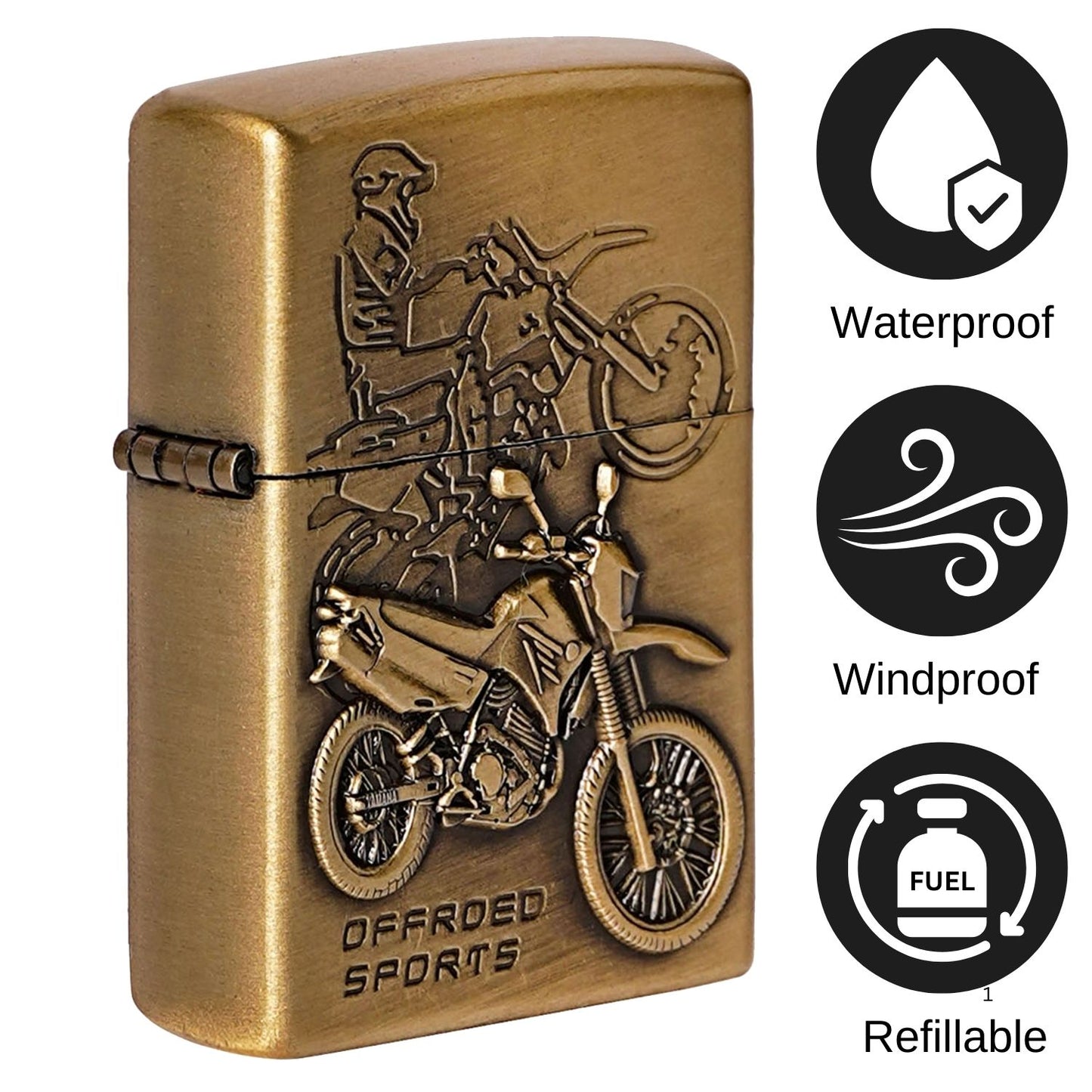 First Dot Off Road Bike Embossed Luxury Windproof Lighter Gift for Men - Pocket Lighter