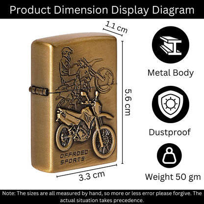 First Dot Off Road Bike Embossed Luxury Windproof Lighter Gift for Men - Pocket Lighter