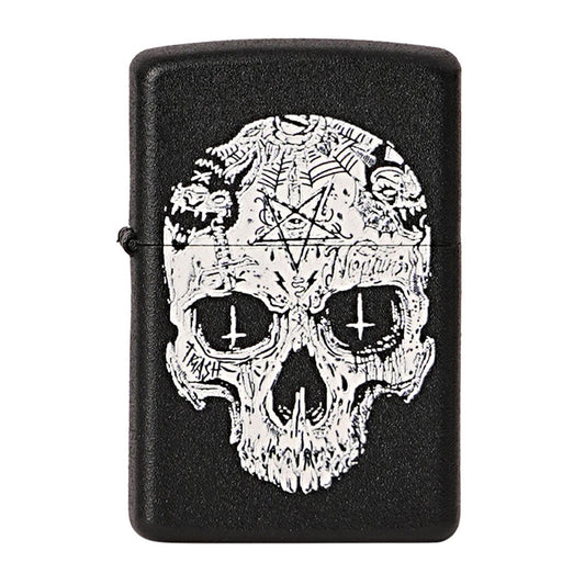 First Dot Inverted Cross Skull Luxury Windproof Lighter Gift for Men - Pocket Lighter