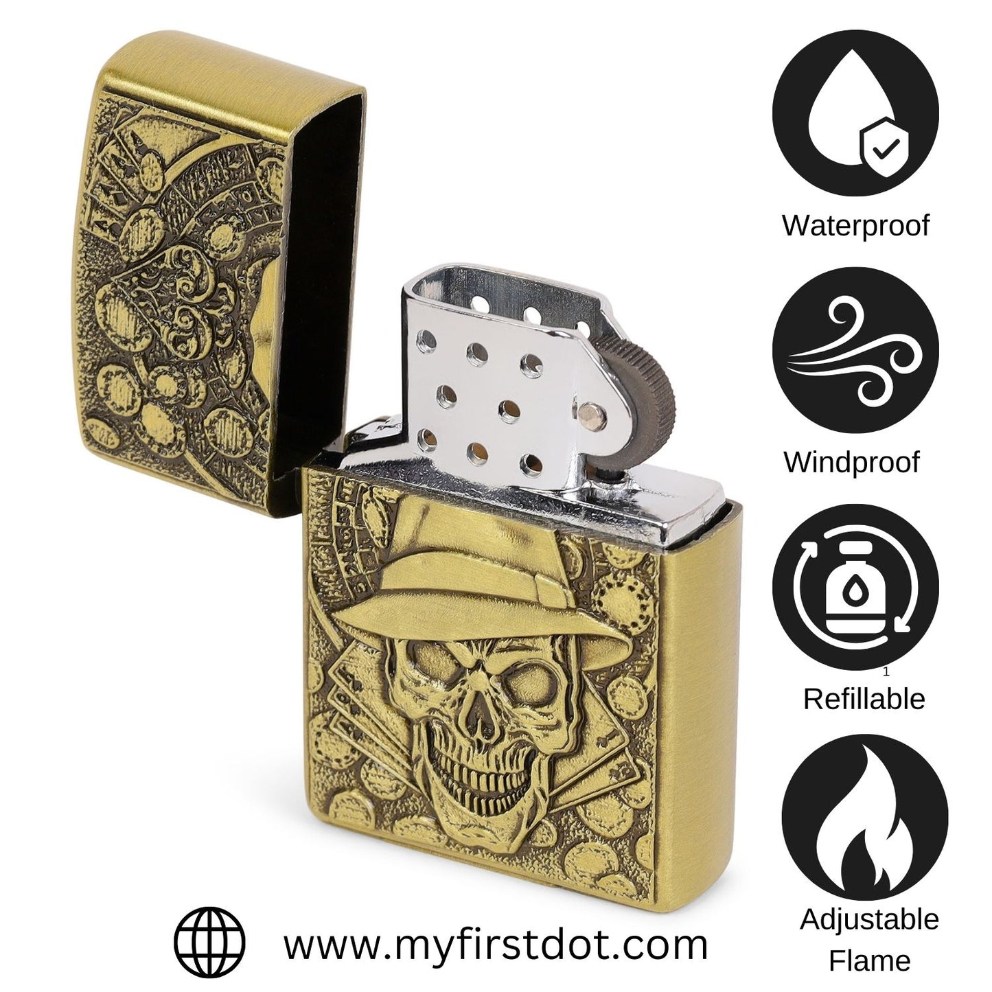 Gambling Skull Luxury Windproof Lighter Gift for Men - Pocket Lighter | First Dot