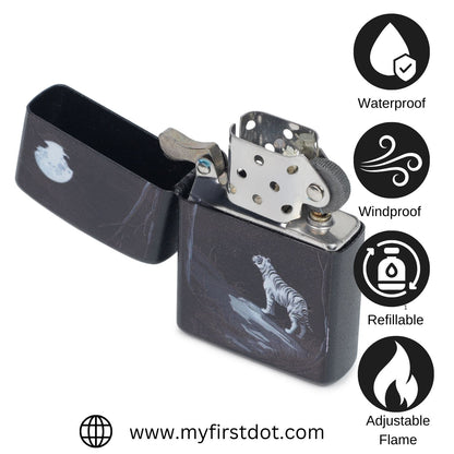 Moon White Tiger Windproof Lighter Gift for Men Pocket Lighter | First Dot